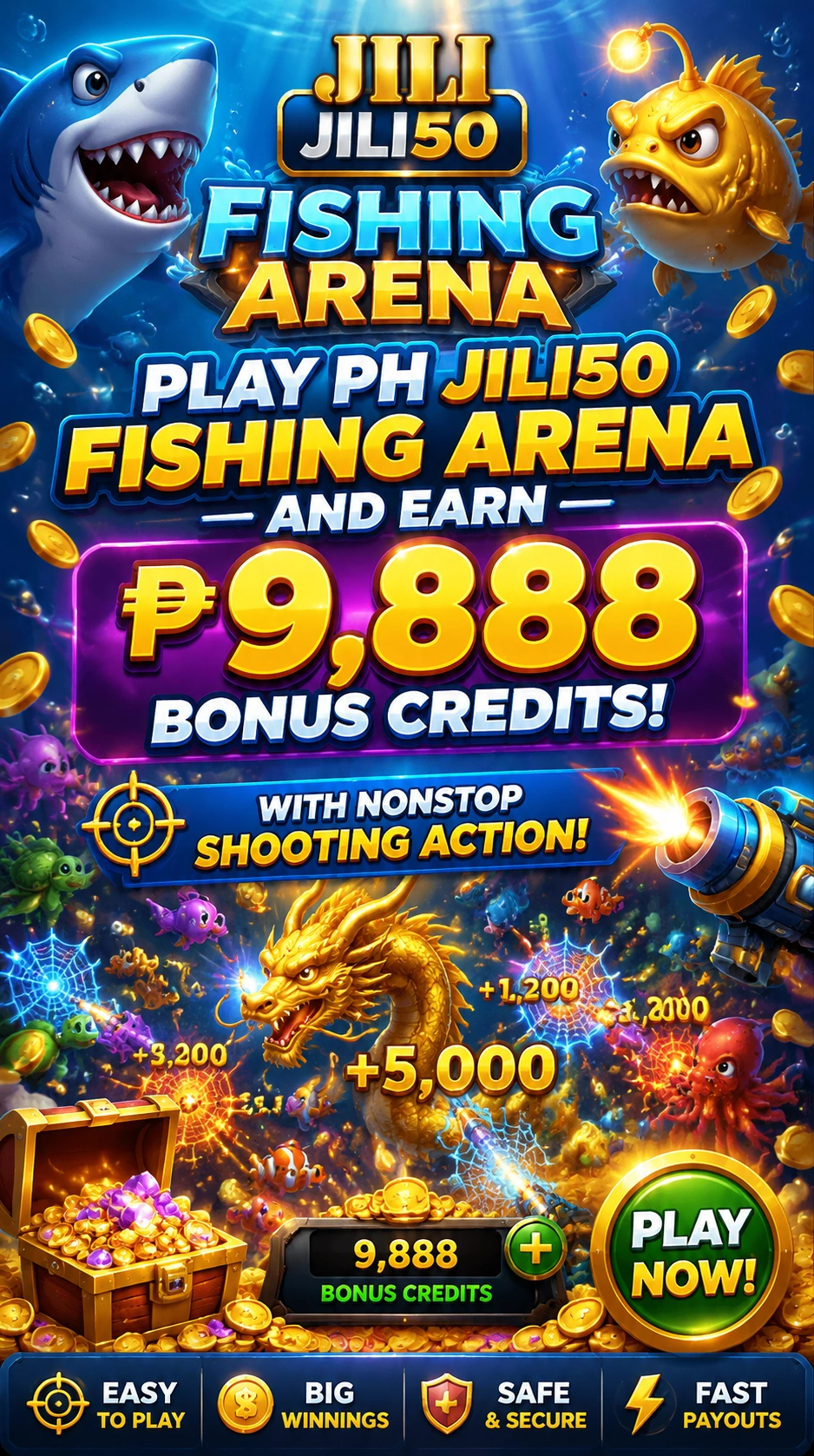 Underwater fishing game artwork with bright sea creatures and cannon action